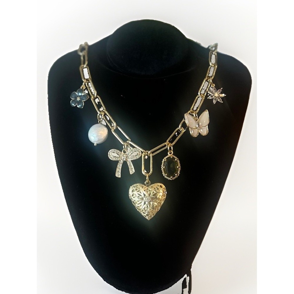Atterri Necklace  Butterfly, Flowers, Heart Locket, Pearl NWT